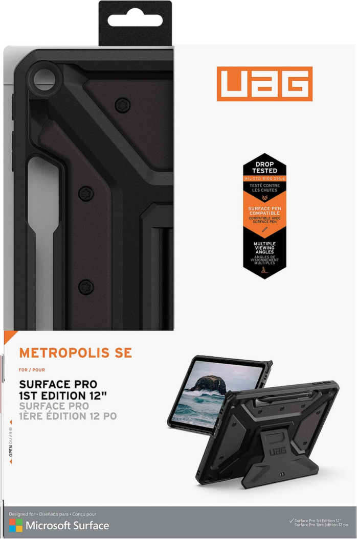 The UAG Metropolis Series provides military-grade drop protection for tablets with an armor shell, impact-resistant bumpers, and a built-in kickstand, all in a lightweight design.
