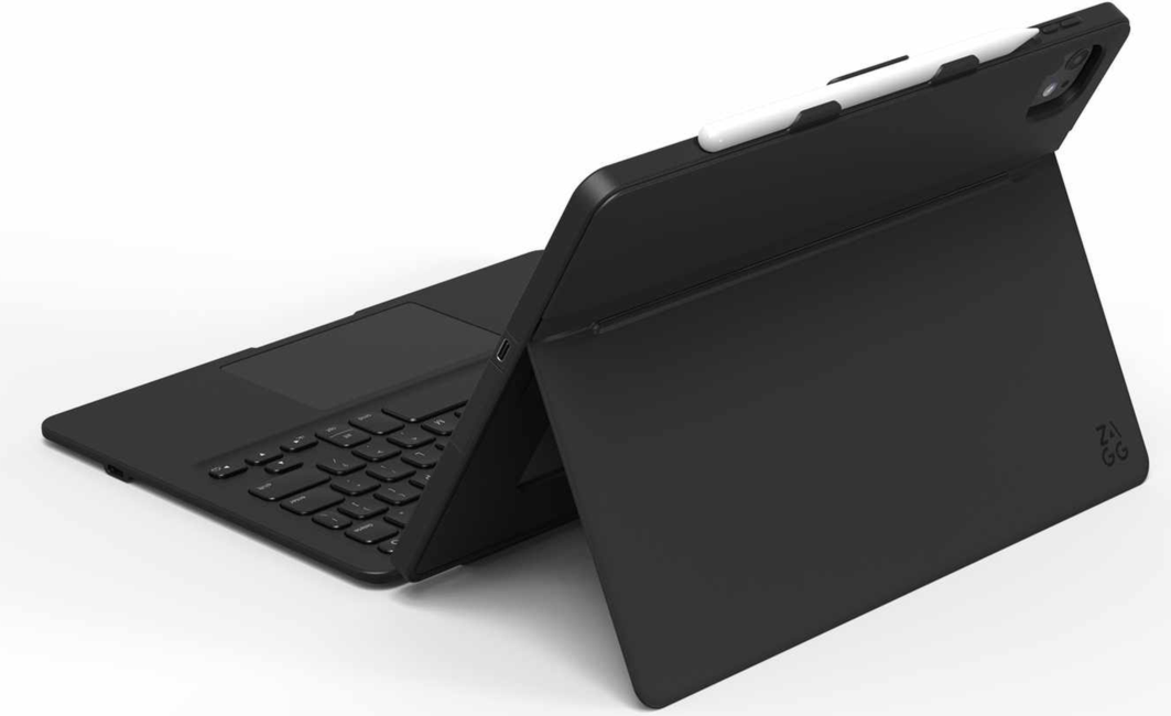 The ZAGG Pro Keys keyboard & case connects to iPad through USB-C and features laptop-style keys & trackpad, adjustable stand and a holder for the Apple Pencil.