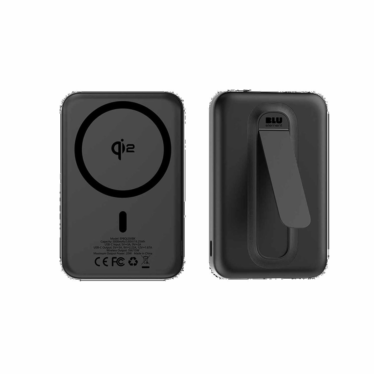 Blu Element - Qi2 SLIM Wireless Power Bank with Kickstand 5K Black