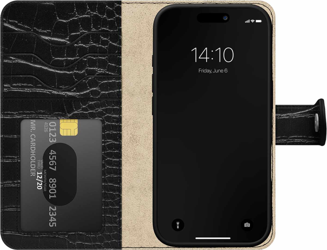 Ideal of Sweden - Magnet Wallet MagSafe Case Black Croco for iPhone 18 Pro/17 Pro