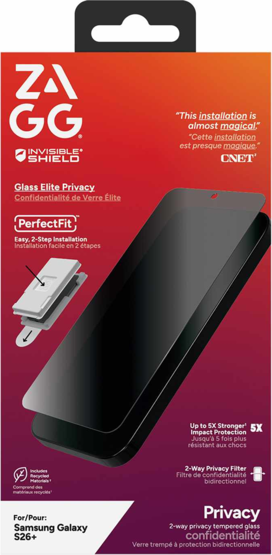 ZAGG - InvisibleShield Glass Elite 2-Way Privacy Screen Protector for Samsung Galaxy S26+ clear