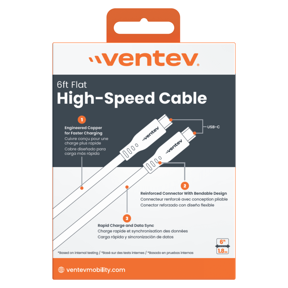 Ventev - Flat USB C to USB C High Speed Tangle-Free Cable 6ft - Gray
