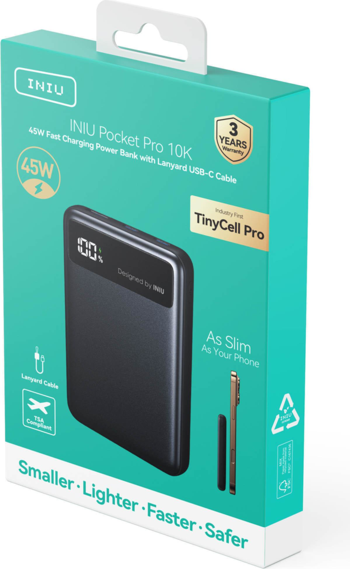 INIU POCK PRO SLIM 10K 45W POWER BANK - BLACK