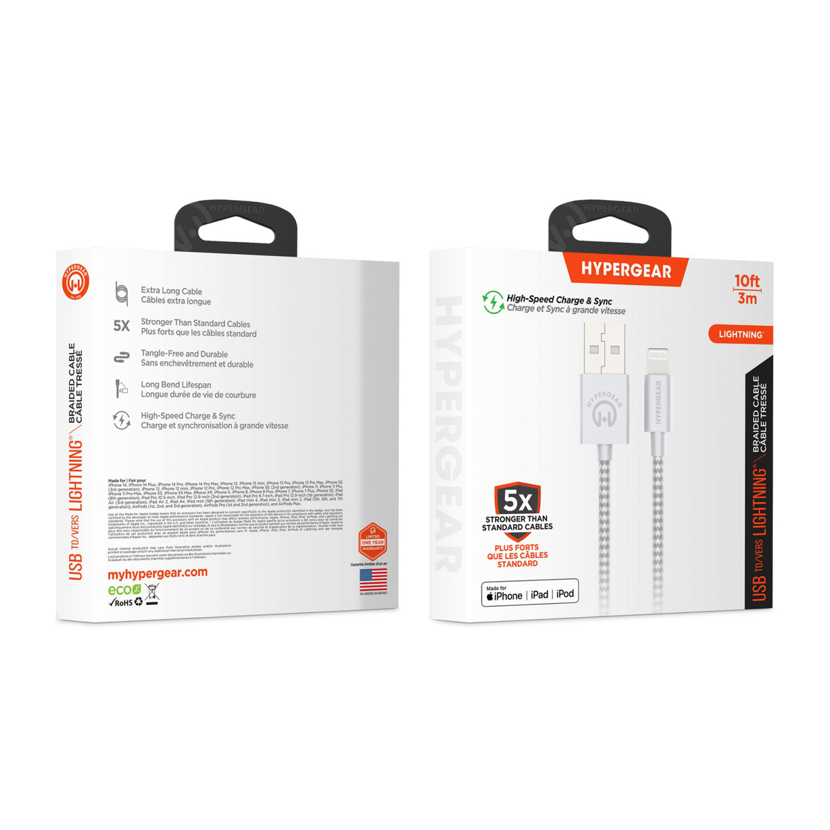 <p>The HyperGear Lightning Charge and Sync Cable is composed of a braided cord that is 5x stronger than standard cables and offers extreme durability and flexibility.</p>