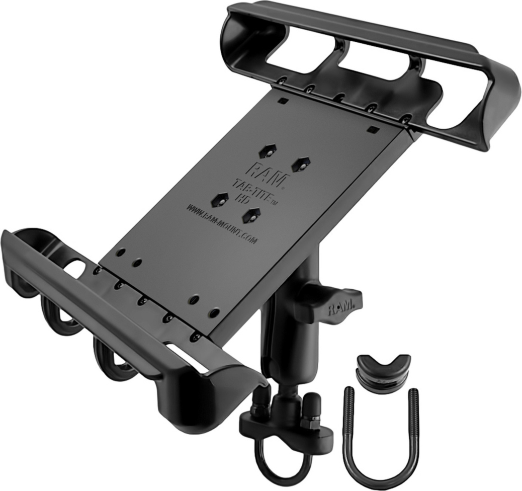 Secure iPad Pro 9.7 (1st Generation) with Case to a rounded post of a utility vehicle with the RAM® Mounts Tab-Tite™ Handlebar U-Bolt Mount. Mount fits iPad Pro 9.7 1st gen inside case with ease.