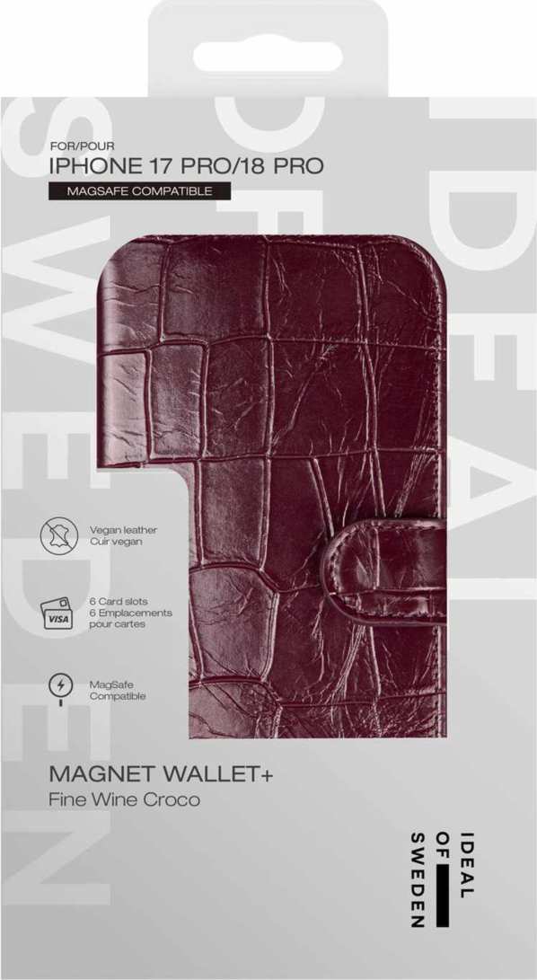 Ideal of Sweden - Étui MagSafe Magnet Wallet Fine Wine Croco pour iPhone 18 Pro/17 Pro