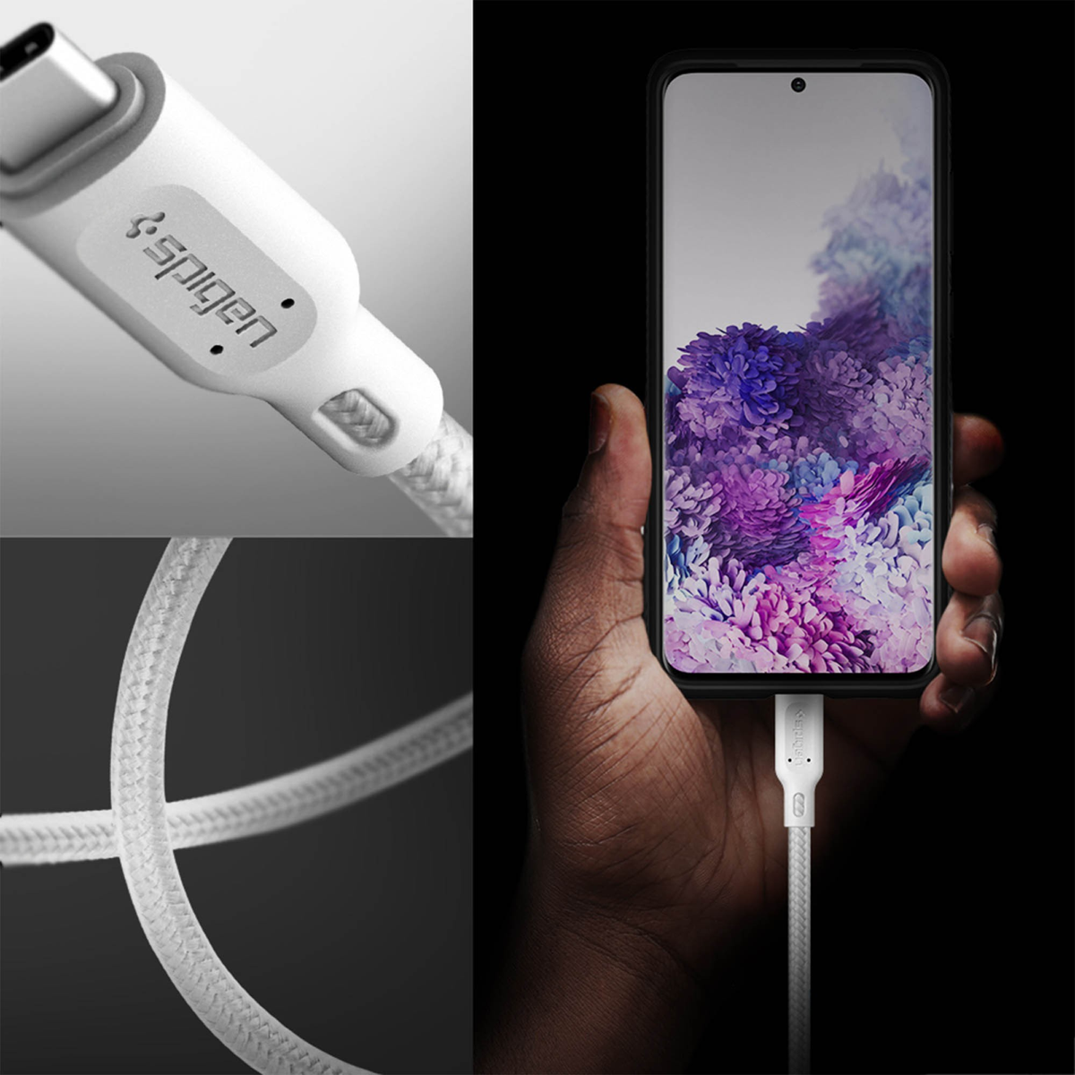 The Spigen 4ft / 120cm USB-C to USB-C Cable (2pk) delivers fast 60W charging, rapid data transfer, and durable, tangle-free performance in a sleek white design.