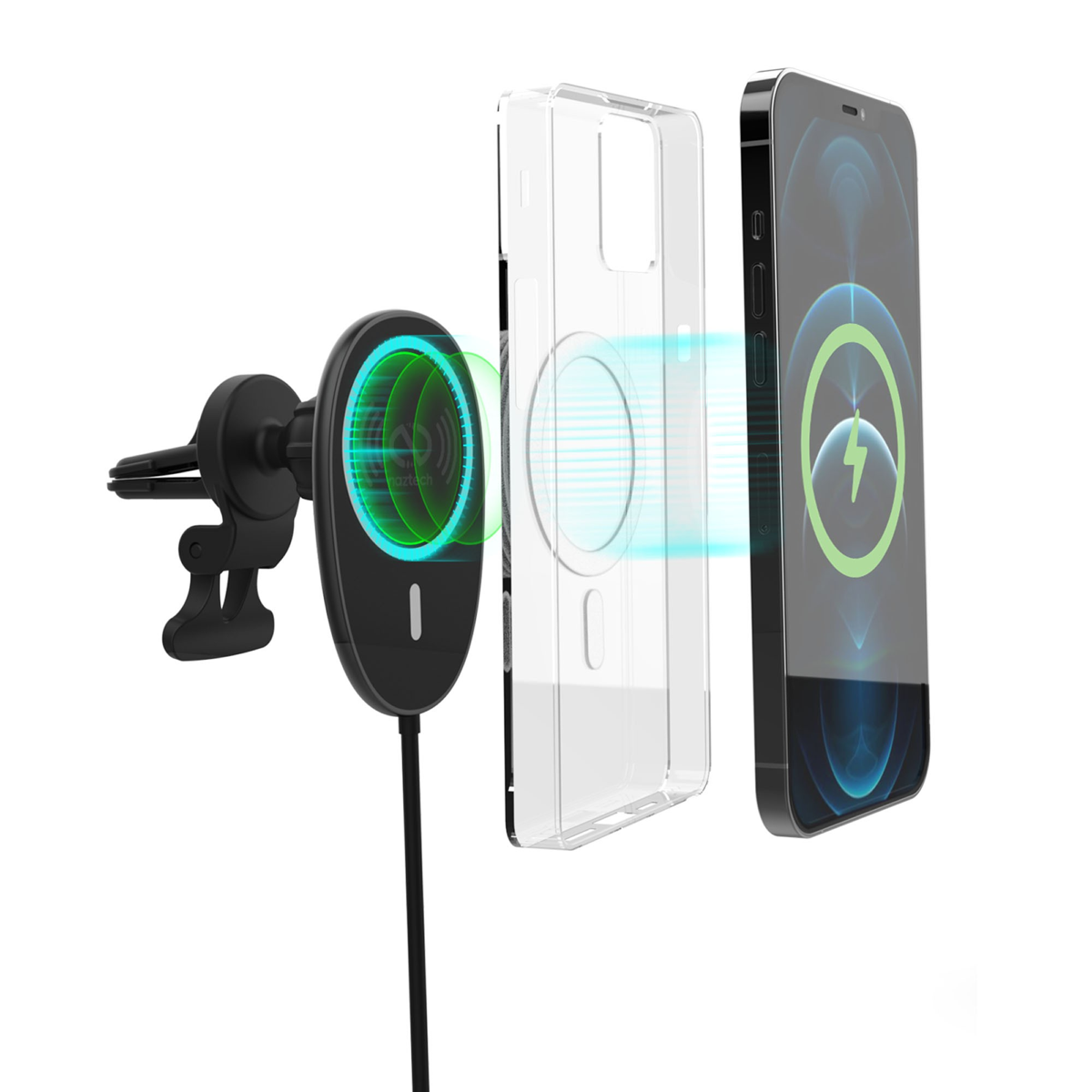 The Naztech MagLock Vent Mount delivers fast wireless charging for MagSafe iPhones with a secure magnetic grip and vent-friendly stability features for safer hands-free driving.