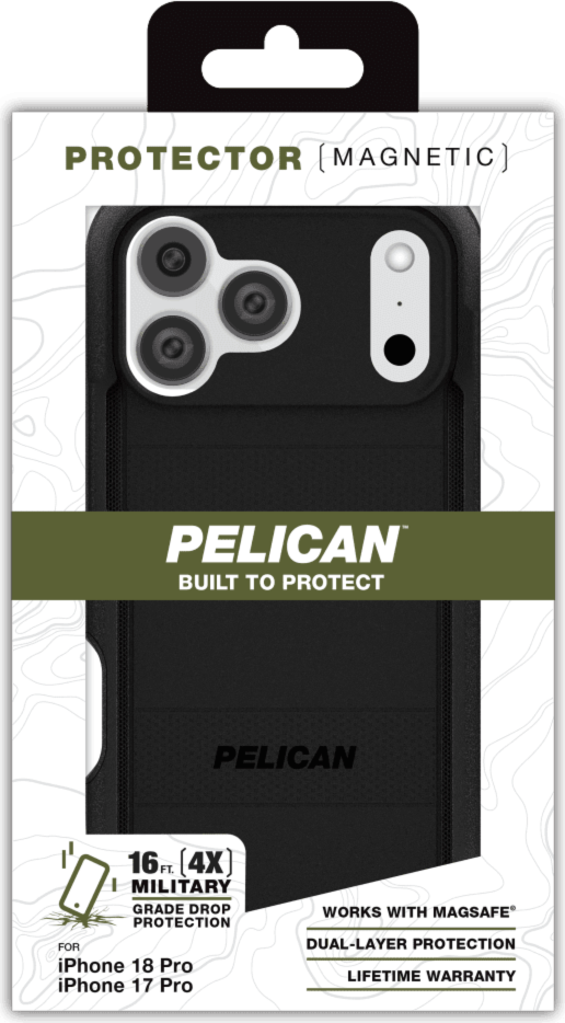 The Pelican Protector MagSafe Case delivers military-spec 16-foot drop protection with an impact-resistant design, a shock-absorbing lining, and strong built-in magnets for seamless MagSafe charging.