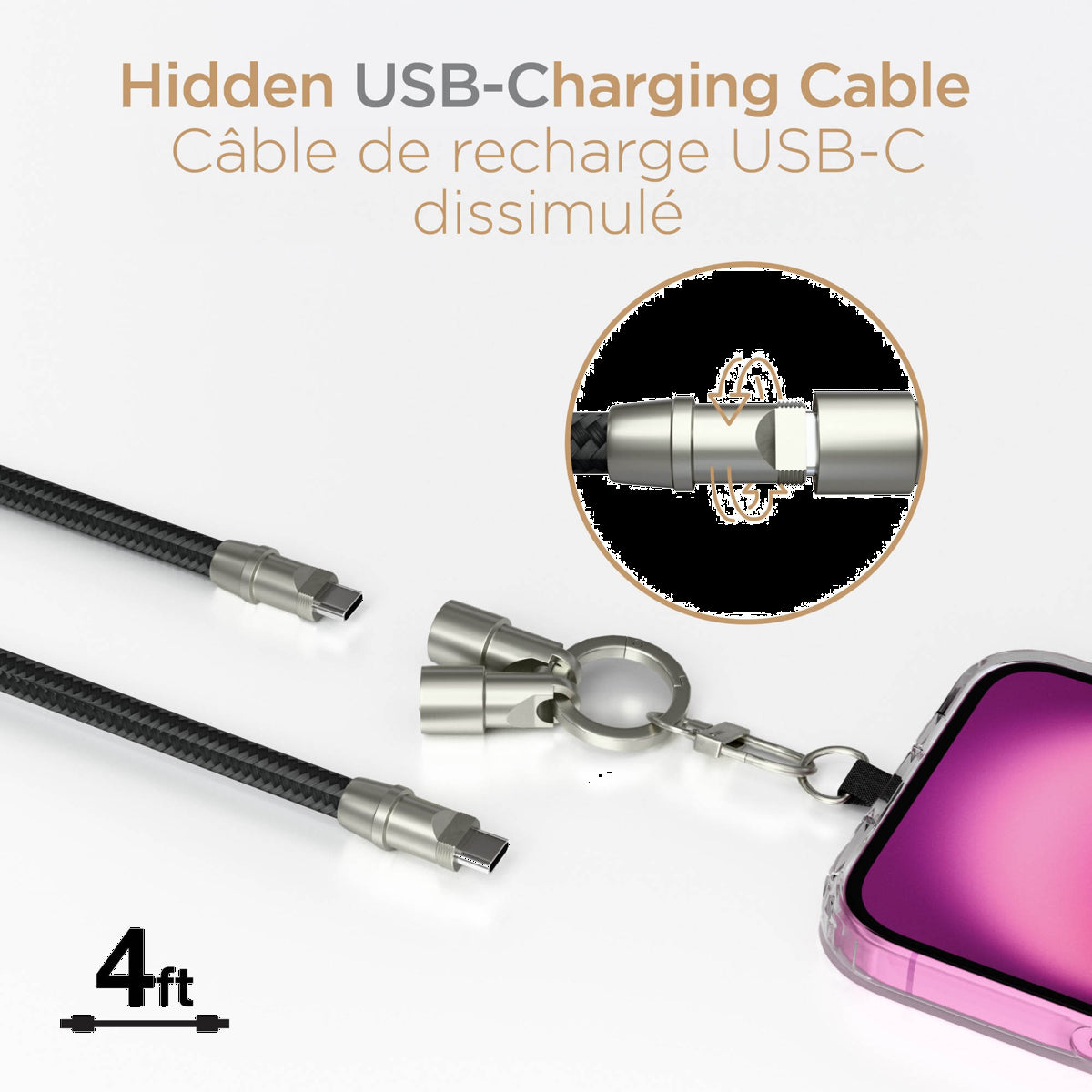 This 2-in-1 HyperGear Crossbody Phone Strap combines a comfortable braided rope with a hidden USB-C charging cable for accessible power. It offers a secure, hands-free way to carry any phone.