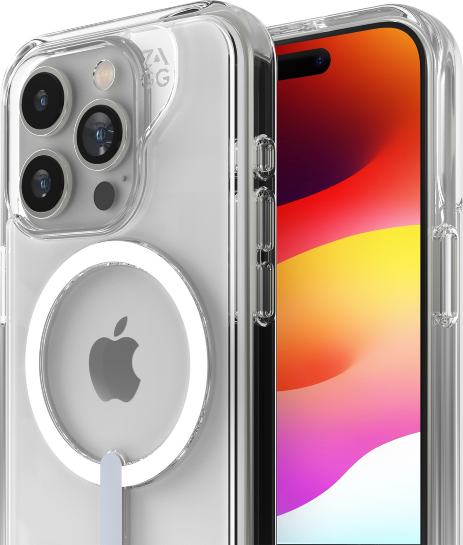 Strengthened with Graphene, ZAGG's Crystal Palace Snap series case with kickstand combines an ultra-slim, crystal-clear profile with up to 13 ft drop protection and seamless MagSafe compatibility.
