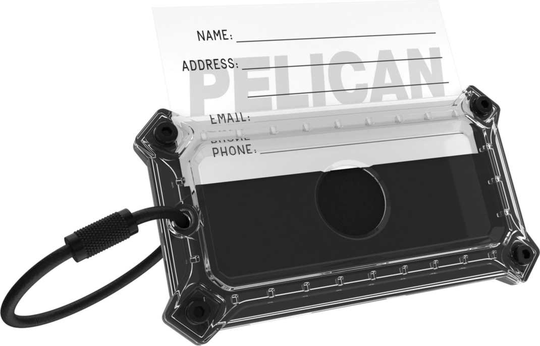 The Pelican Protector Luggage Tag offers rugged, military-grade protection for an AirTag and name card within its screw-secured, steel-reinforced hardshell with detachable stainless steel cable.