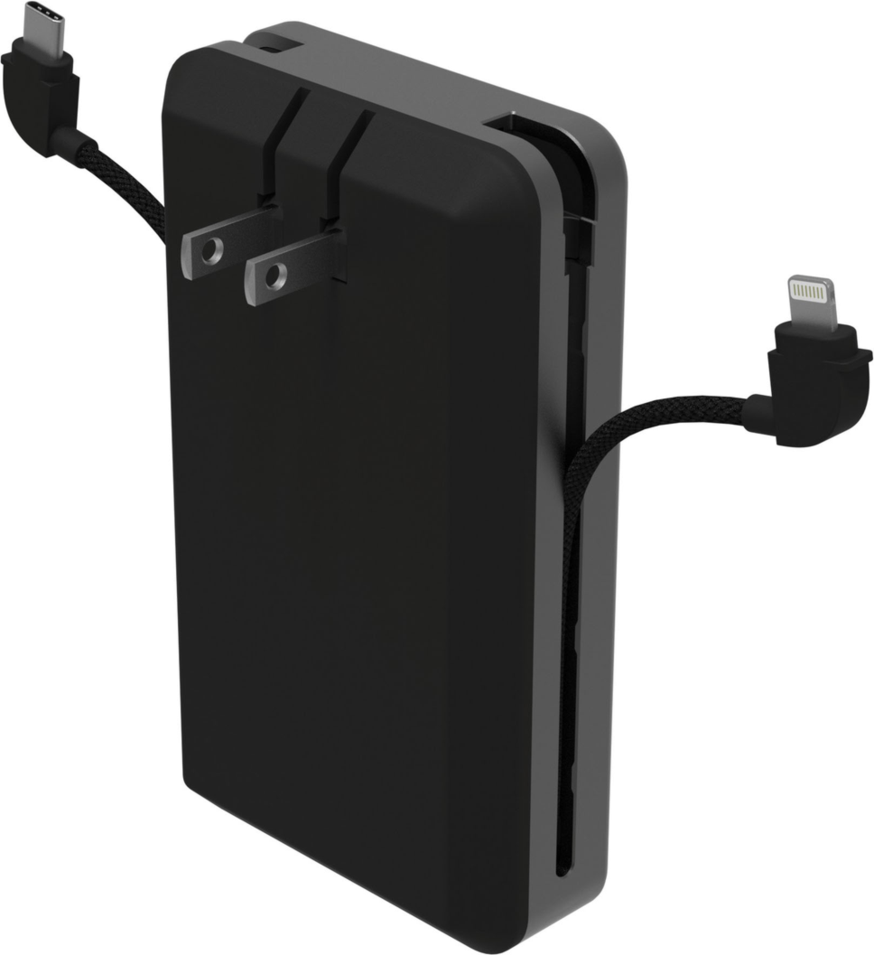 <p>The mophie 10,000 mAh Powerstation Plus with Plug is a compact power bank containing 10,000mAh internal battery, featuring a fast-charging USB-C port and integrated USB-C and Lightning cables.</p>