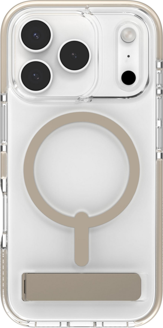 The ZAGG Santa Cruz Snap is a transparent case with pops of color that accent its design. It offers 13-foot drop protection, a sturdy kickstand that folds flush with the case, and is MagSafe compatible.