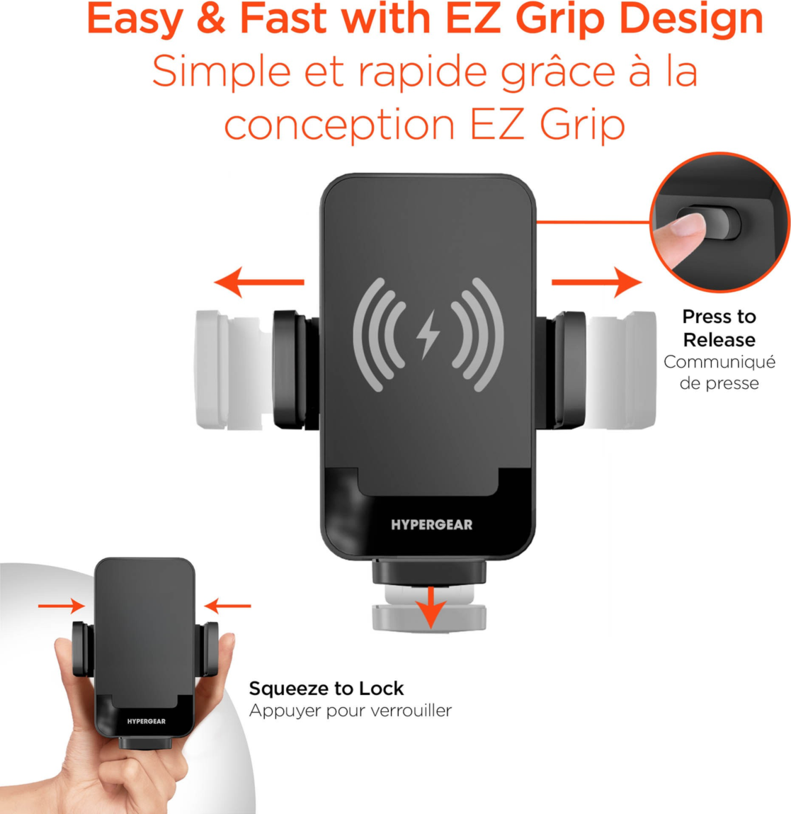 The HyperGear EZ Grip 15W Wireless Fast Charging Cup Holder Phone Mount securely holds and wirelessly fast charges compatible phones with adjustable cup holder mounting.