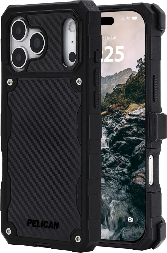 <p>The Pelican Shield MagSafe Case offers 24-foot drop protection, featuring a dual-layer defense, carbon fiber, a textured grip, a versatile belt clip/stand, and MagSafe charging compatibility.</p>