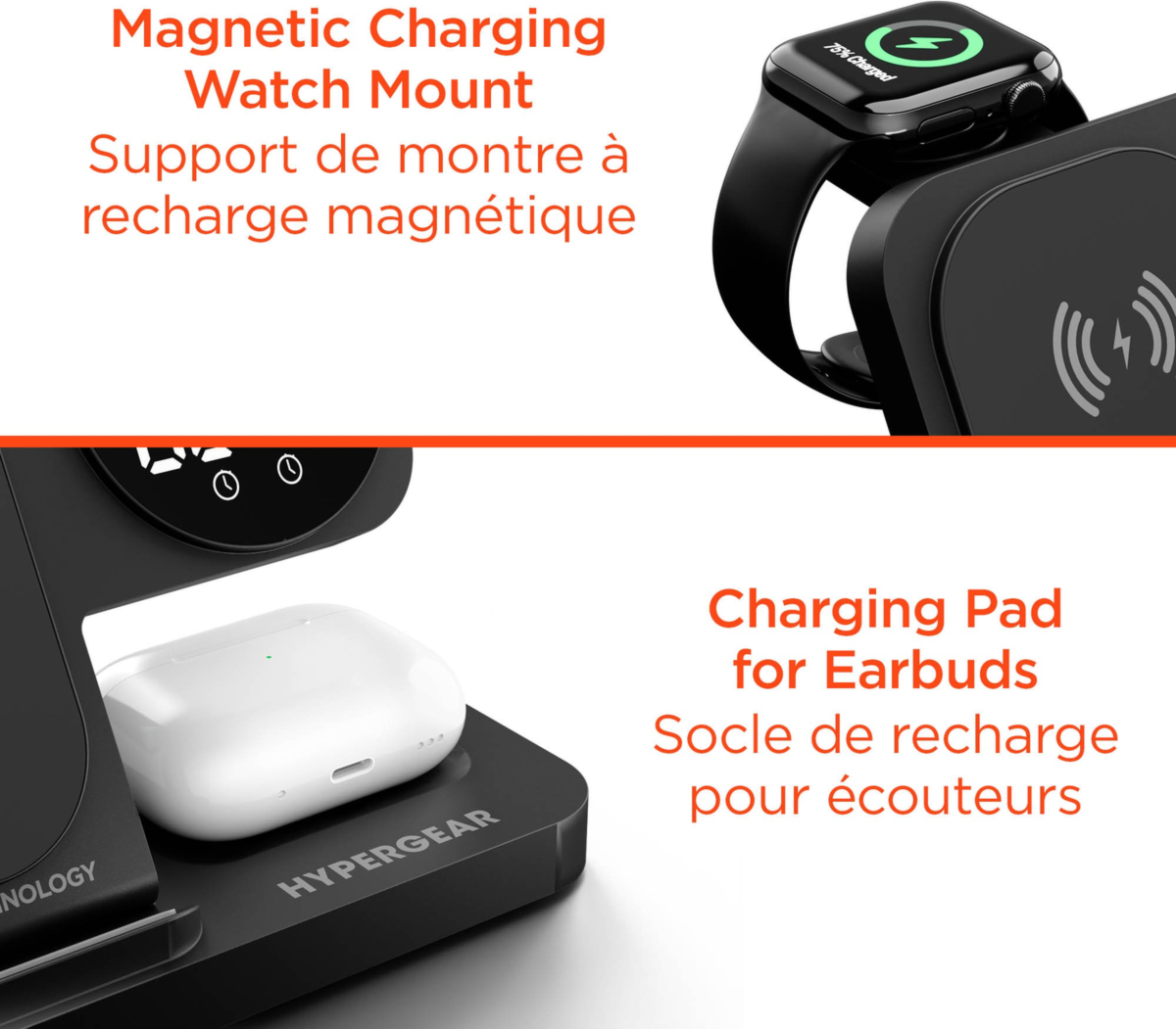 HyperGear PowerFold 24/7 Charging Stand combines wireless charging, a digital alarm clock, and a foldable stand design to keep devices powered and visible day or night.