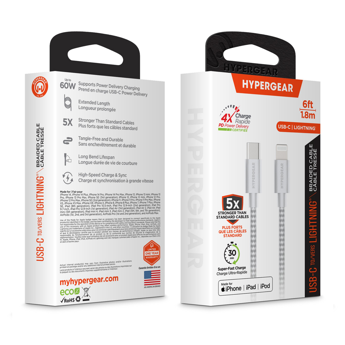 <p>The HyperGear USB-C to Lightning Charge and Sync Cable is composed of a braided cord that is 5x stronger than standard cables and offers extreme durability and flexibility.</p>