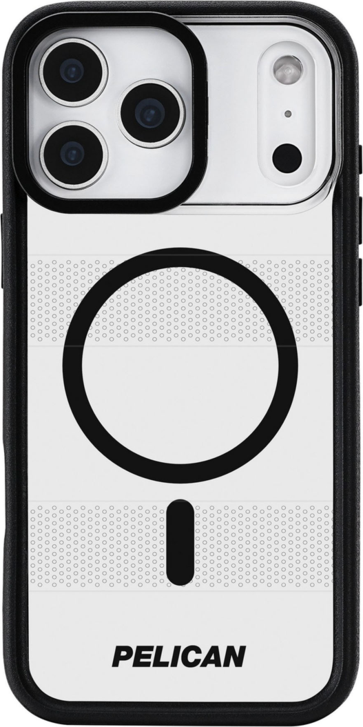 The Pelican Protector MagSafe Case with kickstand delivers military-spec 16-foot drop protection with an impact-resistant design, a shock-absorbing lining, and strong built-in magnets for seamless MagSafe charging.