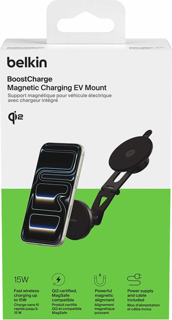 Belkin WIC013ttBK Support de Recharge sans Fil Magnétique BoostCharge Qi2 pour Véhicule Électrique Noir