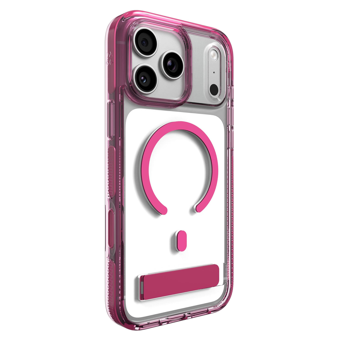 The ZAGG Santa Cruz Snap is a transparent case with pops of color that accent its design. It offers 13-foot drop protection, a sturdy kickstand that folds flush with the case, and is MagSafe compatible.