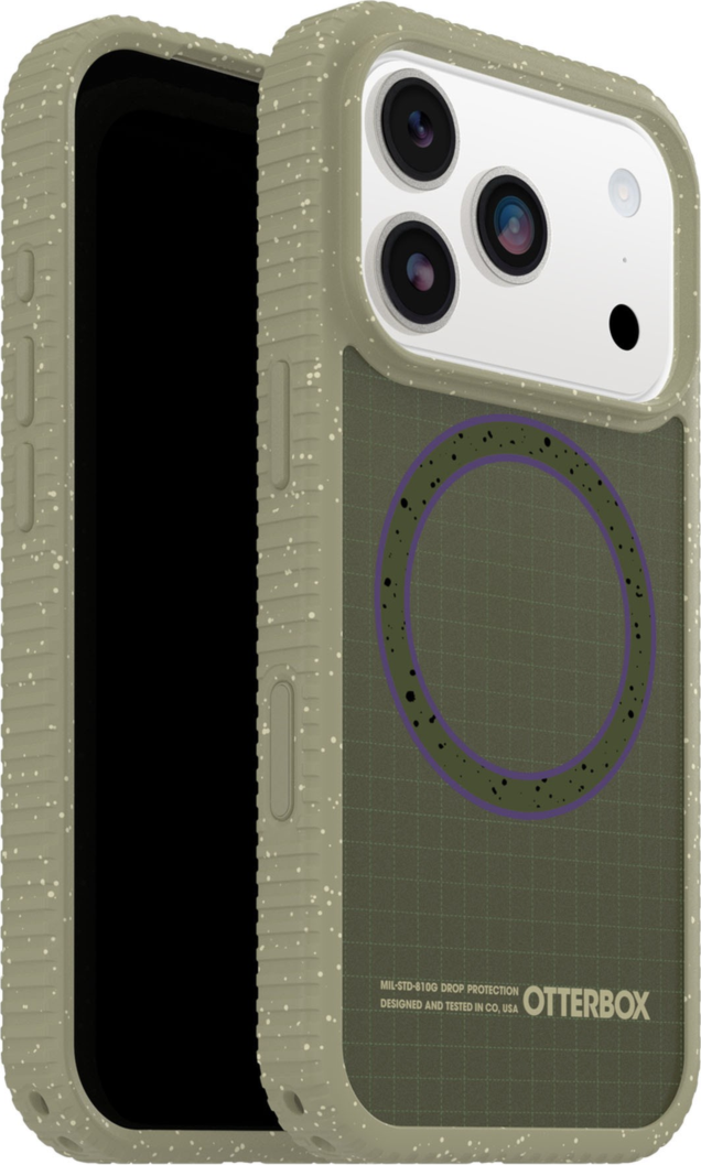 The OtterBox Sole Series features a grippy, high-ridge tread and unique ombré fabric back for secure style. It offers MagSafe compatibility and a removable lanyard loop.