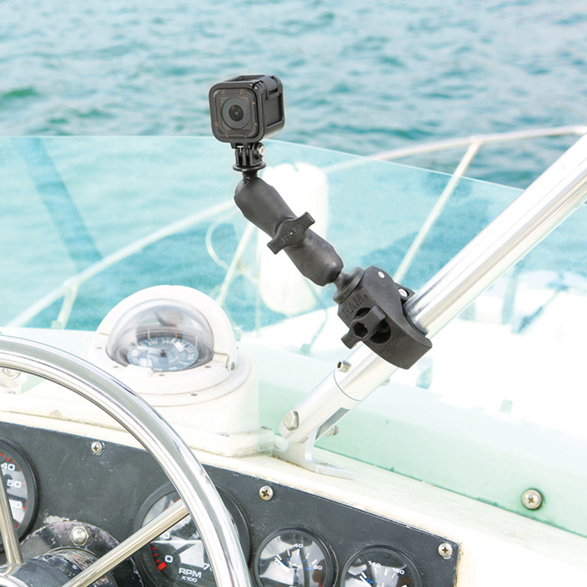 The RAM Mount Tough-Claw hits B size ball applications and features a versatile claw design to fit odd shaped railings and bars in small spaces.