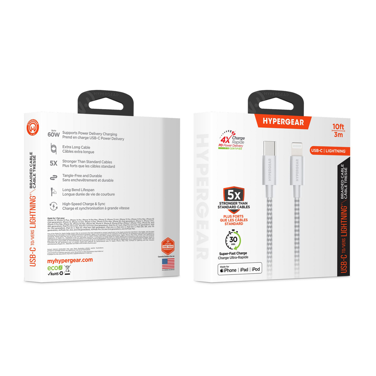 <p>The HyperGear USB-C to Lightning Charge and Sync Cable is composed of a braided cord that is 5x stronger than standard cables and offers extreme durability and flexibility.</p>