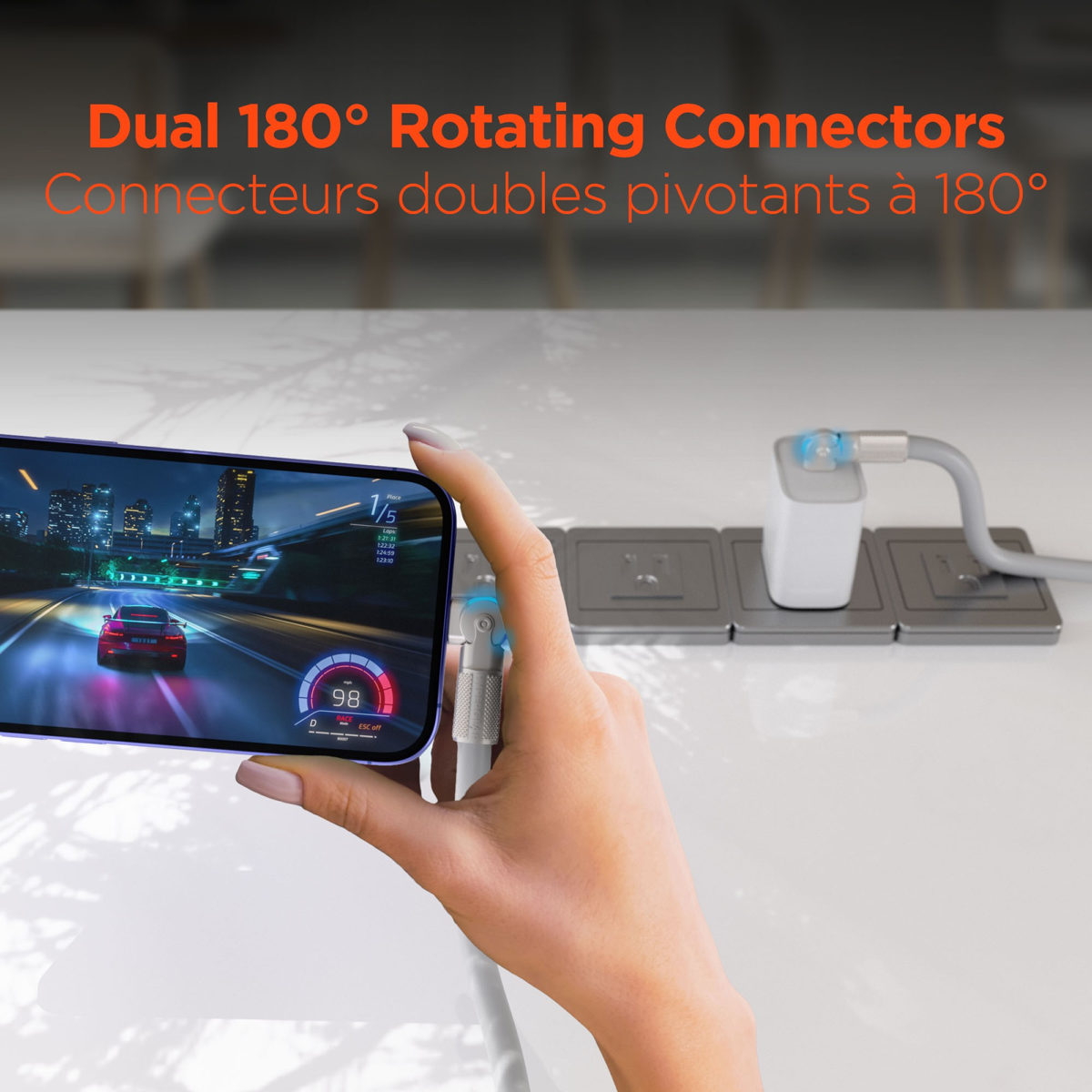 The HyperGear Chunky180° 12ft USB-C to USB-C cable is 20X stronger than standard cables, provides fast charging performance and features dual 180° rotating tips which reduce strain on ports.