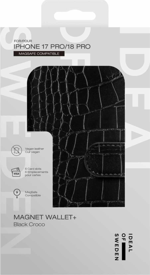Ideal of Sweden - Magnet Wallet MagSafe Case Black Croco for iPhone 18 Pro/17 Pro