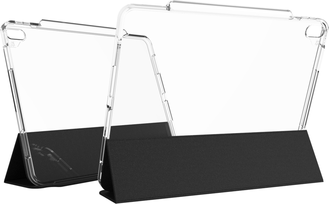 The ZAGG Crystal Palace Folio case for tablets provides 6.5ft of drop protection, featuring a built-in folio cover that protects the screen and converts into a stand.