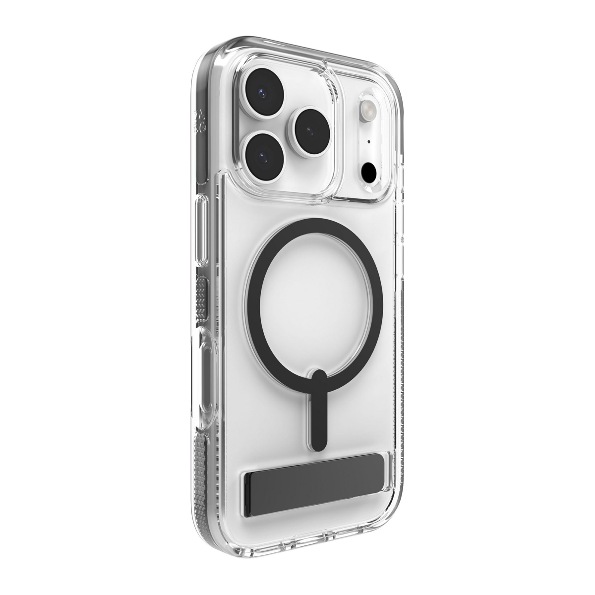 The ZAGG Santa Cruz Snap is a transparent case with pops of color that accent its design. It offers 13-foot drop protection, a sturdy kickstand that folds flush with the case, and is MagSafe compatible.