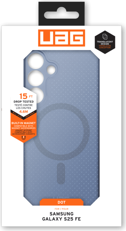 Keep your device protected without sacrificing style with the UAG Dot case featuring soft-touch silicone, a micro perforated textured design and a built-in magnet for using with magnetic accessories.