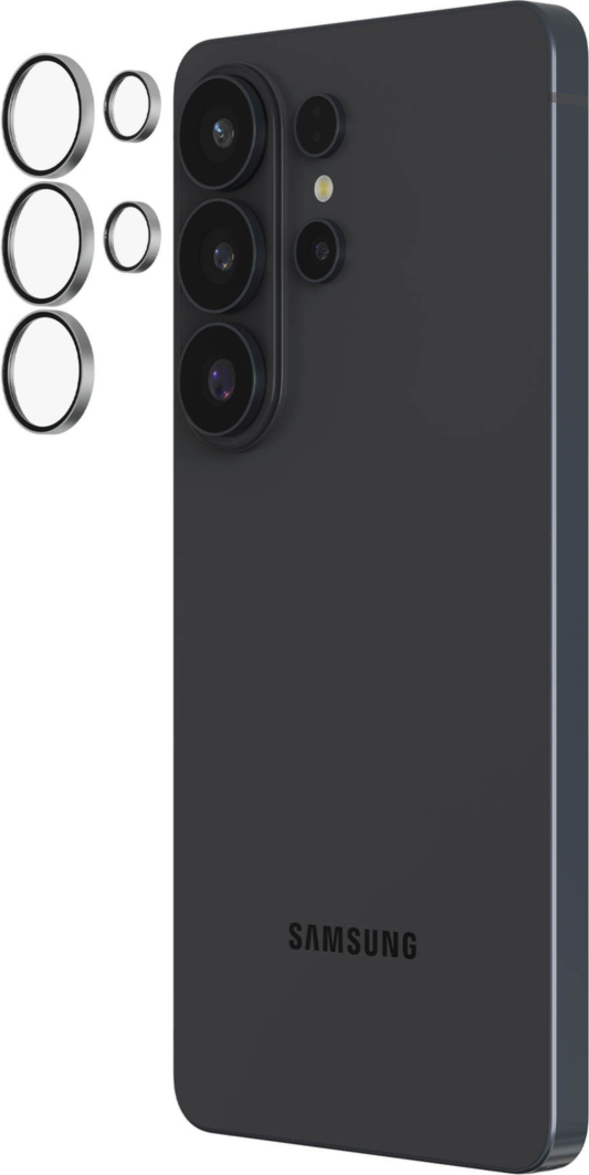 The ZAGG InvisibleShield Glass Elite Camera Rings Lens Protector with anti-reflective technology safeguards phone camera lenses from scratches and smudges.