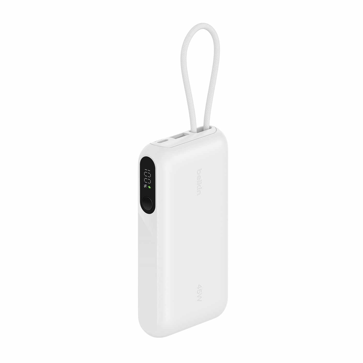 Belkin BPB029bkWH Batterie Externe Ultracharge 10.000 mAh 45W avec Affichage et Câble Intégré Blanc