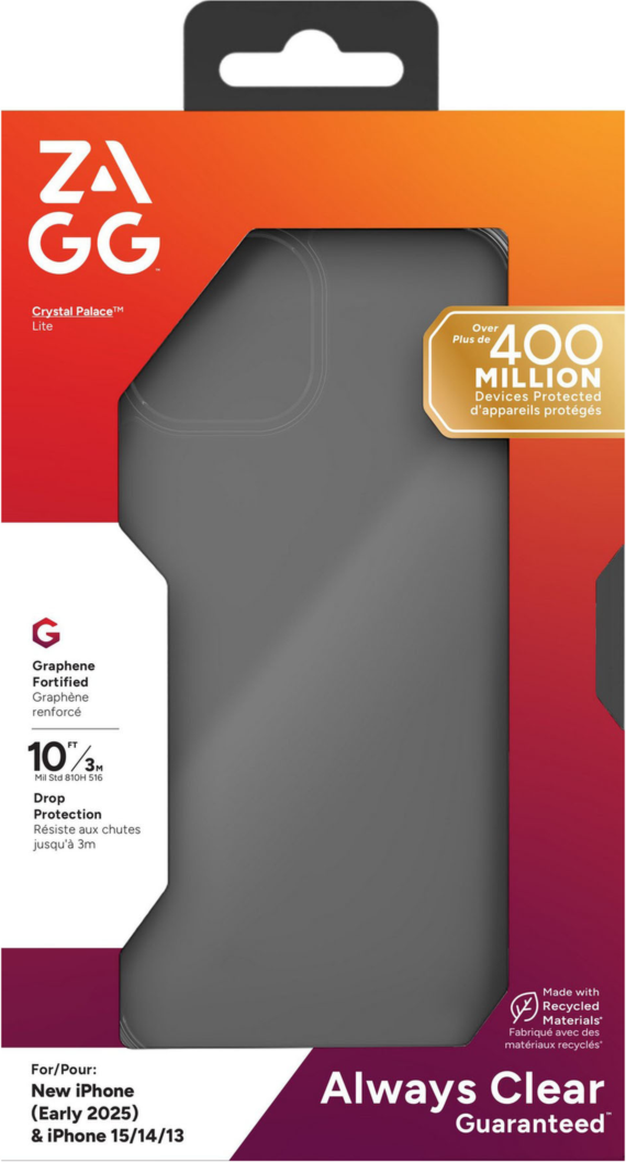 Strengthened with Graphene, ZAGG's Crystal Palace Lite case combines an ultra-thin, crystal-clear profile with up to 6.6 ft drop protection.