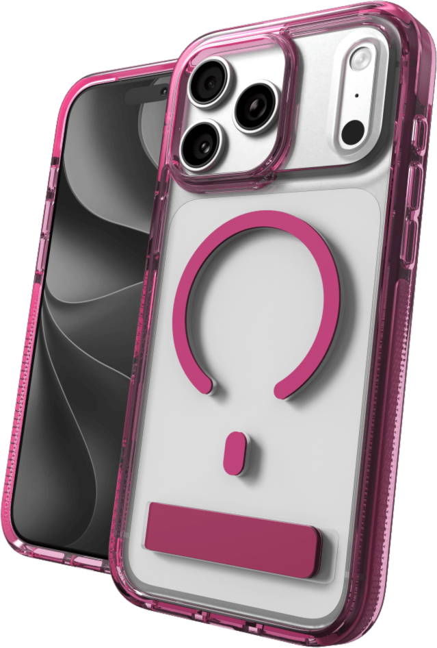 The ZAGG Santa Cruz Snap is a transparent case with pops of color that accent its design. It offers 13-foot drop protection, a sturdy kickstand that folds flush with the case, and is MagSafe compatible.