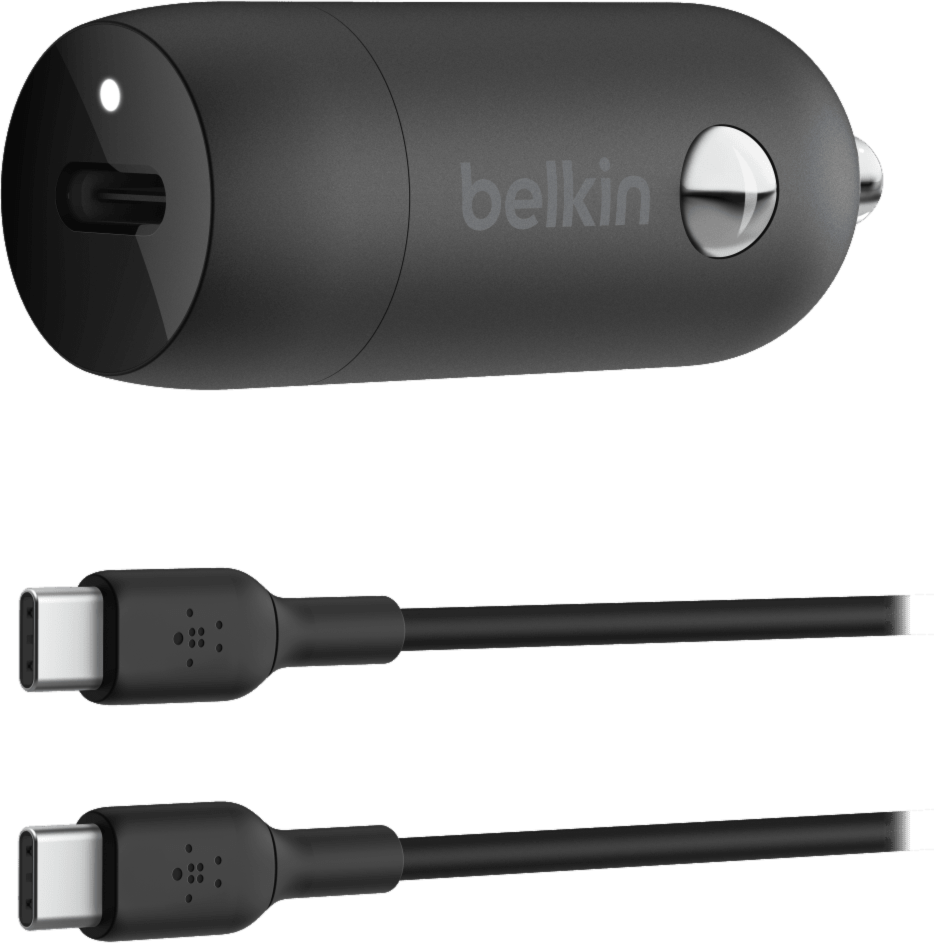 Belkin CCA004bt1MBKB6 Chargeur de Voiture BoostCharge 30W USB-C PD PPS et Câble USB-C vers USB-C Noir