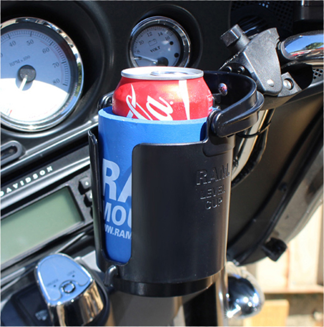 The compact design of the RAM Level Cup 16oz Drink Holder with RAM Tough-Claw Mount allows easy installation in a wide variety of applications including motorcycles, kayaks and boats, bicycles and more.