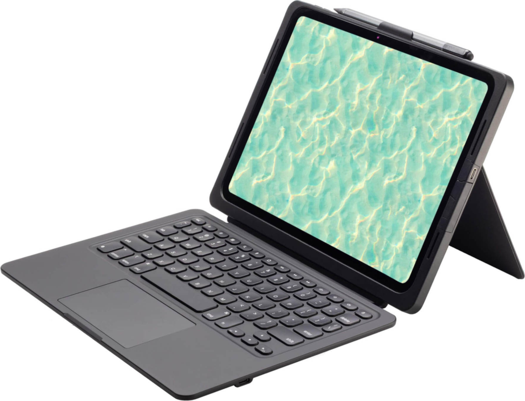 The ZAGG Pro Keys keyboard & case connects to iPad through USB-C and features laptop-style keys & trackpad, adjustable stand and a holder for the Apple Pencil.