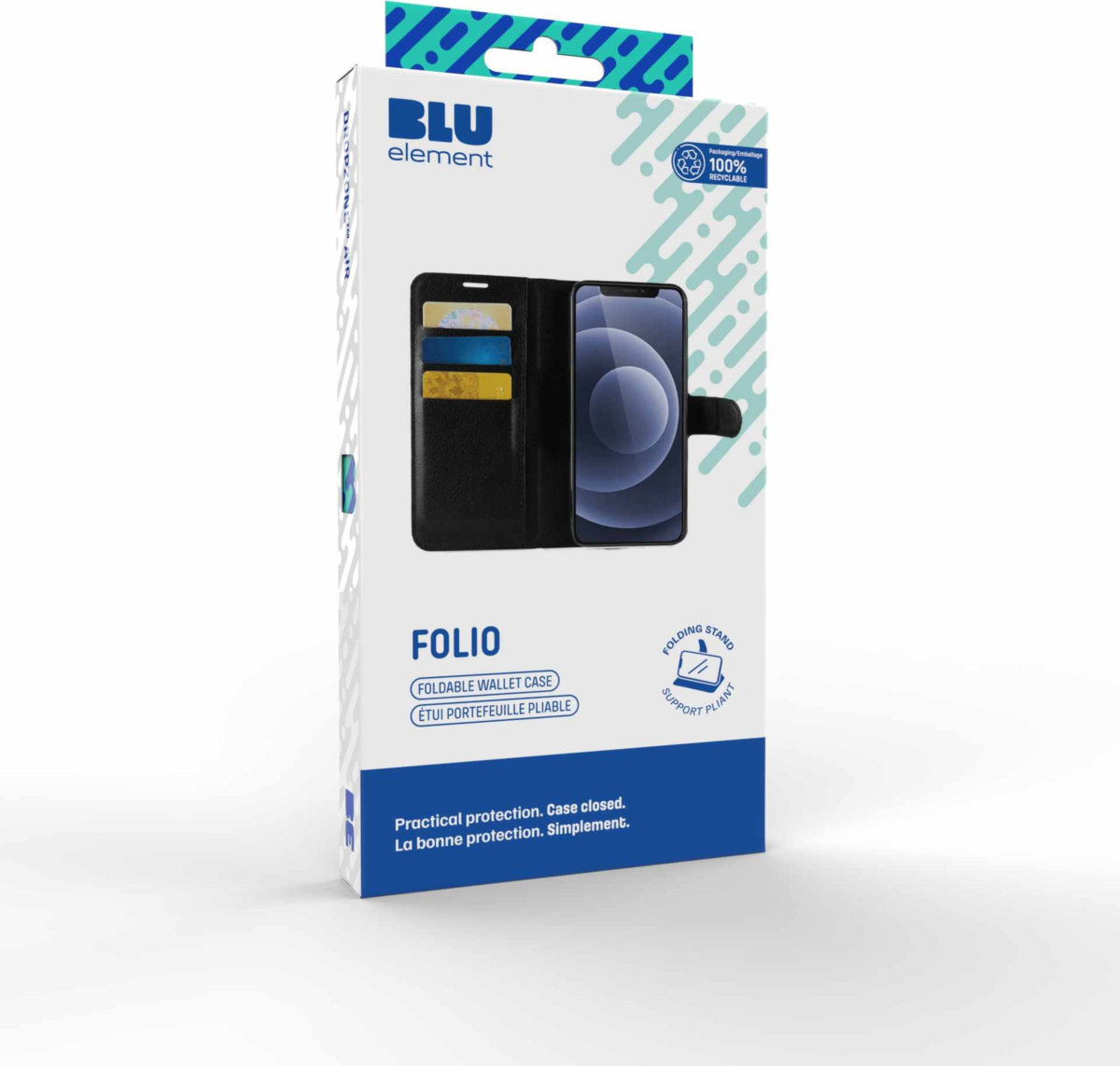 Blu Element BEWF151413B Étui Portefeuille Folio en Cuir Vegan Noir pour iPhone 16e/15/14/13
