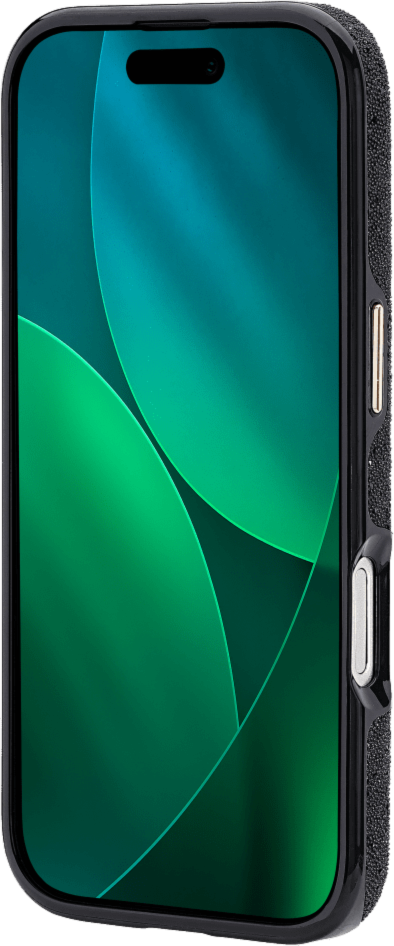 The kate spade new york Crystal Pavé Case is a stylish phone case featuring a black crystal pavé inlay with gold hardware, provides 12-foot drop protection and offers MagSafe compatibility.