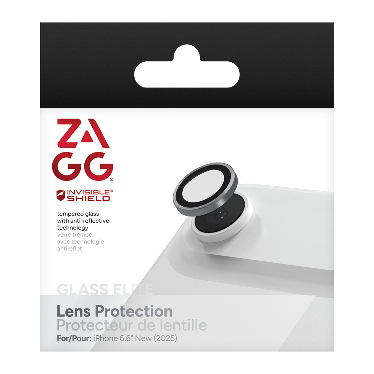 The ZAGG InvisibleShield Glass Elite Camera Rings Lens Protector with anti-reflective technology safeguards phone camera lenses from scratches and smudges.