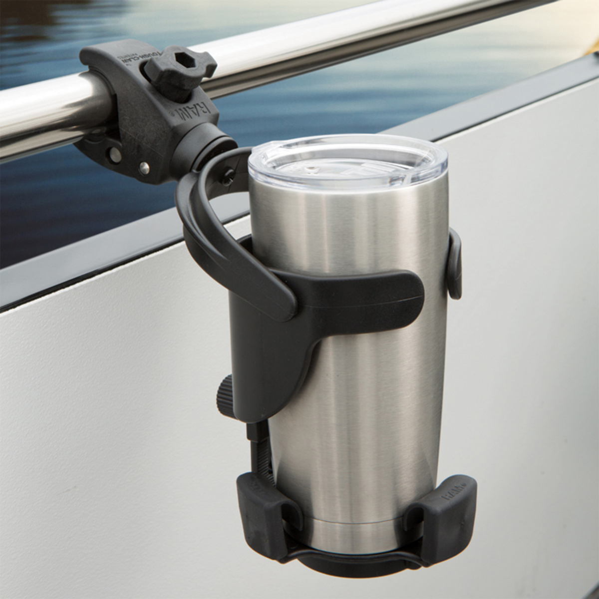 RAM® Level Cup™ XL 32oz Drink Holder with built-in Tough-Claw™ lets users mount their drinking vessel anywhere with a ledge or round pipe. Perfect for life outdoors and ready for the largest drinks.