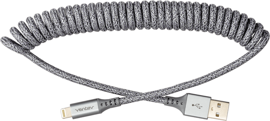 Ventev Charge/Sync Câble Helix Coiled Lightning 1 pieds Gris