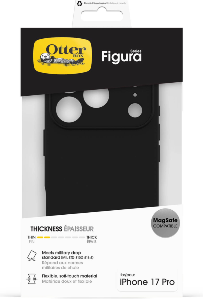 The OtterBox Figura Series blends a velvety-soft feel with ultra-slim protection, military-grade drop defense, MagSafe compatibility, and raised edges to guard the screen and camera.