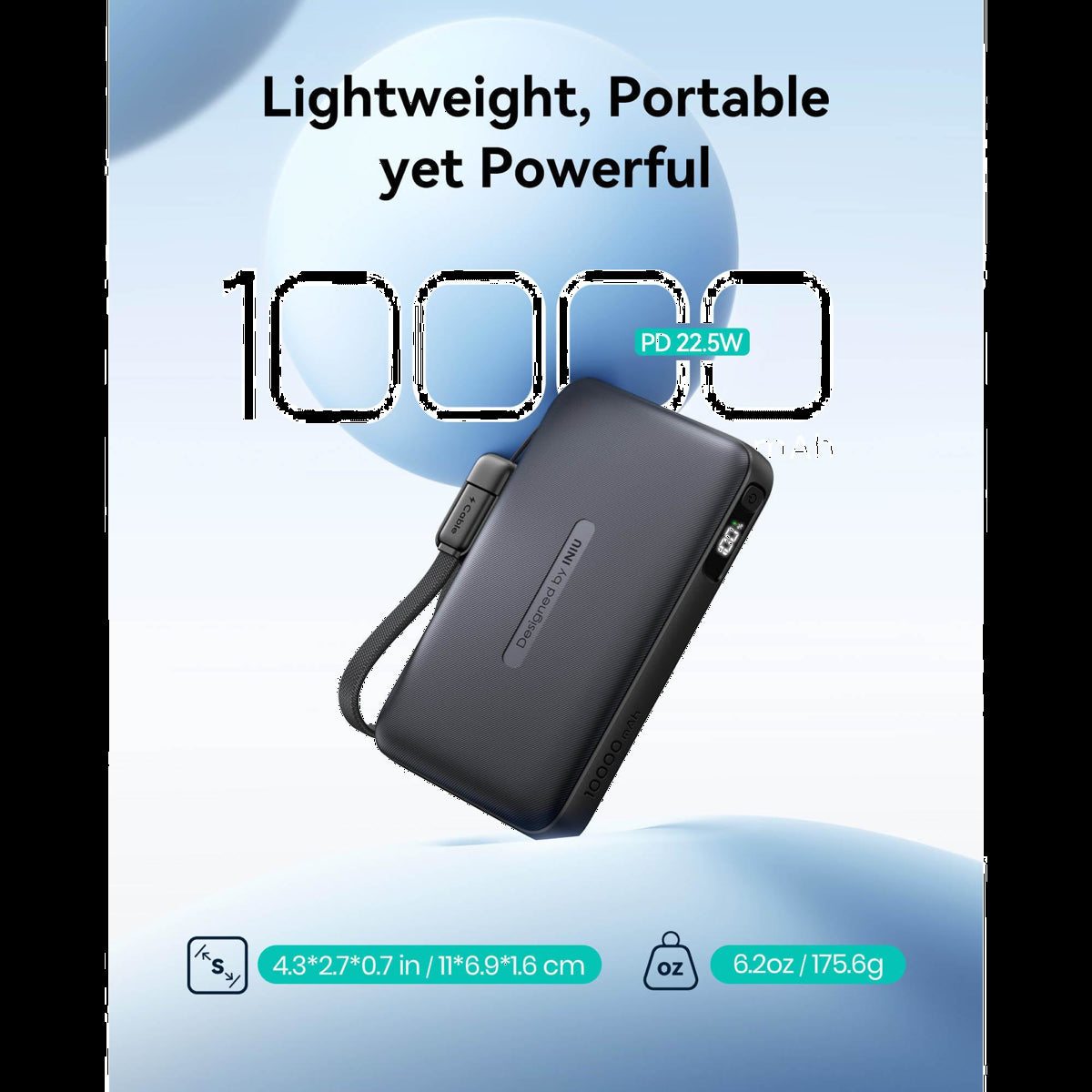 INIU POCKET 10,000mAh POWER BANK 22.5W - BLACK