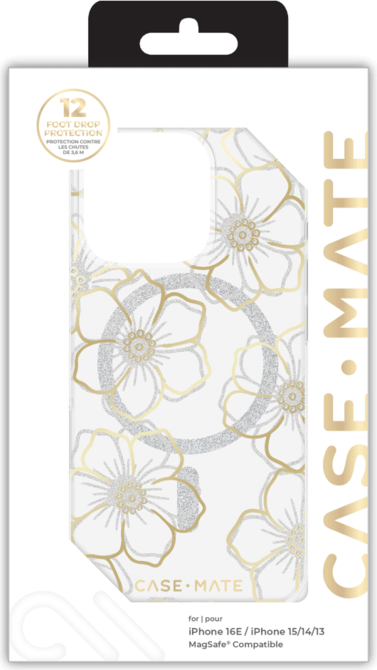 The Case-Mate Floral Gems MagSafe case features an eye-catching floral design accented with shimmering gemstones, creating a stunning complement to any device.