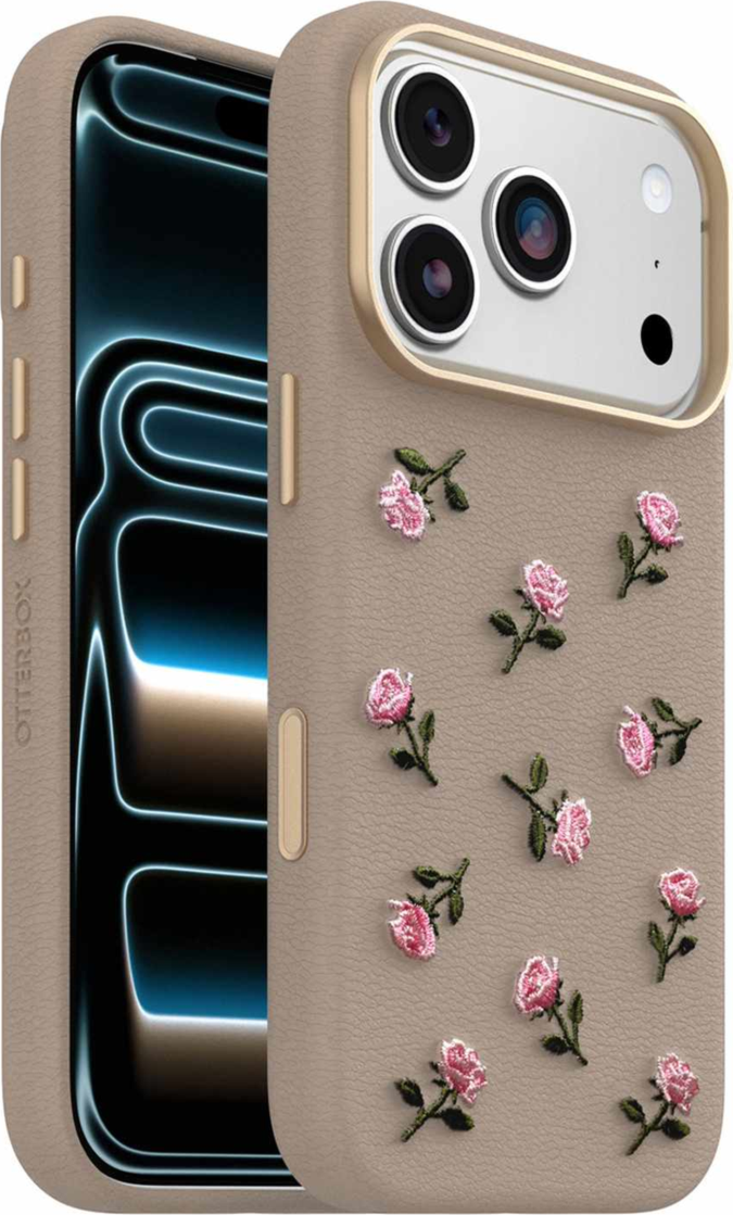 OtterBox - Symmetry Cactus Leather Embroidery MagSafe Case Cottage Rose for iPhone 18 Pro/17 Pro