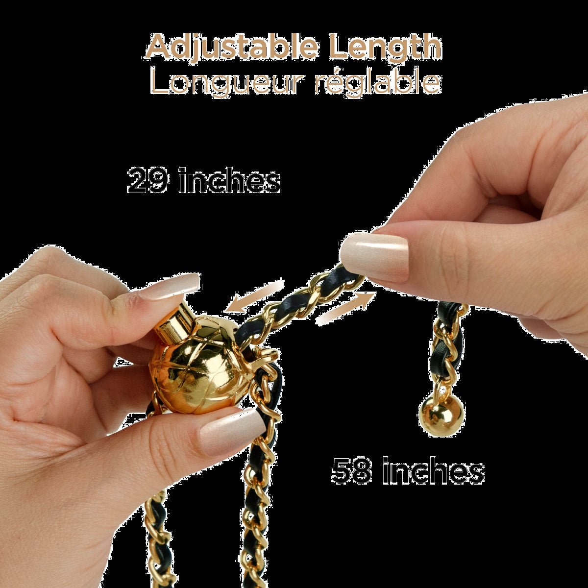 This HyperGear Universal Crossbody Phone Strap blends luxe vegan leather and a polished gold chain for a chic, hands-free carry. It offers a secure, undroppable, and adjustable fit for any phone.